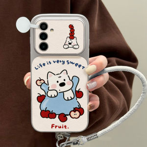 Cute Cartoon Dog Lanyard Phone Case For Samsung A36 A16 A56 A55 A07 S24 FE S26 Ultra S25 Plus A57 A37 A17 A27 Leather Soft Cover