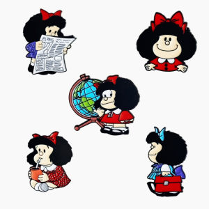 Potdemiel | New 5pcs Cute Mafalda Cartoon Enamel Pins Set Fashion Lapel Brooches for Women Men Backpack Accessory Bag Badge Jewelry Gift
