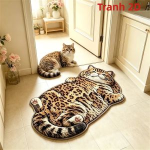 Thảm Chống Trượt Hình Mèo 3D VIKAMA - Thảm Trải Sàn Phòng Ngủ Cạnh Giường Ngủ Phòng Khách Thảm Trải Sàn Bằng Vải Nỉ Thoải Mái Trang Trí Nhà Cửa Bằng Vải Polyester