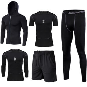 Mens Running Sports Set Quick Dry Basketball Fitness Cycling Clothing Short Sleeve Tight Fit Nylon Fabric Gym Training Suit