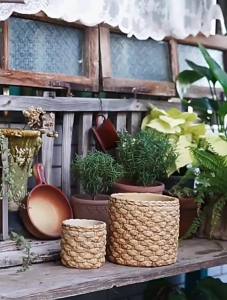 Indoor Rattan-Style Cement Planter Pot