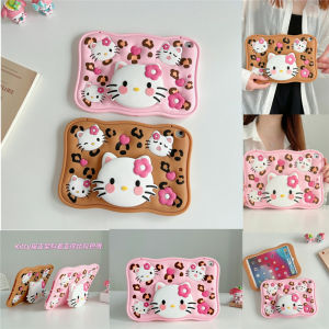 For Apple iPad 10th 9th 8th 7th 10.9"10.2" 5th 6th Air Pro 5th 4th 3rd 9.7" 10.9" 10.5" 11.0" Mini 2020 2021 2022 Kids Tablet Silicone Contraction Bracket Cute Leopard Kitty Cat Case Cover