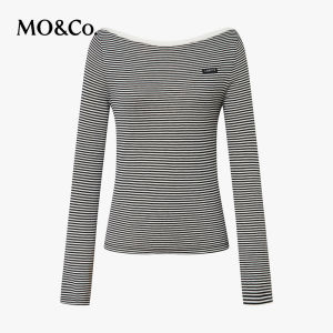 MO&Co. | Off-Shoulder and Asymmetric Slit Two-Sided Knitted Top
