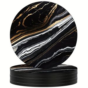 6Pcs 4 Inch Marble Veining Wooden Drink Coasters Set Round Absorbent Coasters Funny Coasters for Cold Drinks Wine Mugs Cups