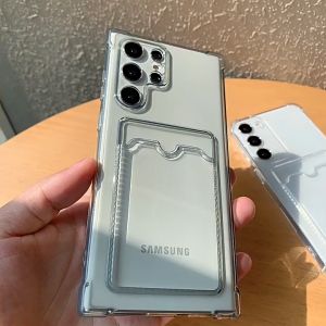 Card Holder Airbag Anti-fall Soft Transparent Phone Case For Samsung Galaxy S25 Ultra S24 FE S23 S22 S21 S20 + Note 20 A56 A55 A54 A53 A52 A52s A50 A17 A16 A15 A14 A13 A12 A06 A05S A05 A36 A35 A34 A33 A73 A72 A71 A30 A20 A25 A21S 5G Phone Casing Cover