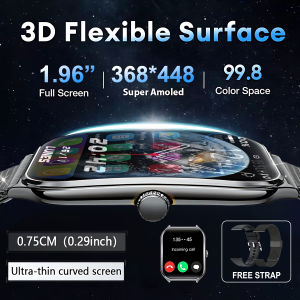 Ultra Thin Smart Watch Mens 1.96"AMOLED 368*448 HD Display Always Show Time Health Monitor IP67 Waterproof BT Call Smartwatch