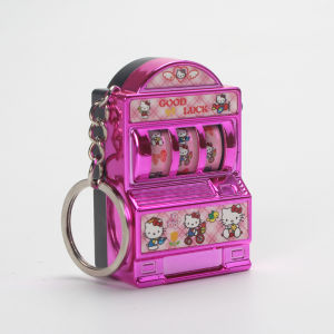 Hello Kitty Pikachu รูป Mini Slot Machine พวงกุญแจที่น่าสนใจกระเป๋าจี้เครื่องประดับสํานักงานชุบสี Turnable ของขวัญของเล่น