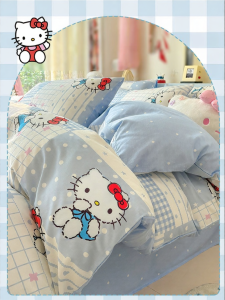 ENXING | Bộ Đồ Chăn Ga Gối In Hình Thú Bông Cotton