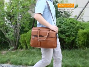 Jeep Men Sling Messenger Bag Crossbody Shoulder Bag Leather Shoulder Bag Large Capacity Anti-Theft Business Briefcase