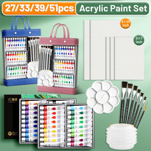Acrylic Paint Set High Quality for Artists51/39/33/27pcs-12ml/0.41oz with CanvasBrushesPortfolio BagEtcfor BeginnersPaper