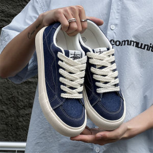 Trendy Canvas Shoes for Men Summer Breathable Low Top Casual Sneakers Retro Style Blue Denim Color Fashionable Youth Footwear