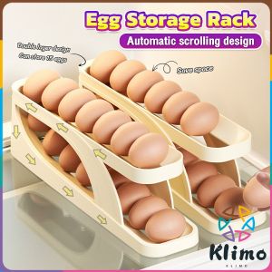 KLIMO 2 Tier Eggs Dispenser Auto Rolling Egg Tray Refrigerator Egg Storage Rack