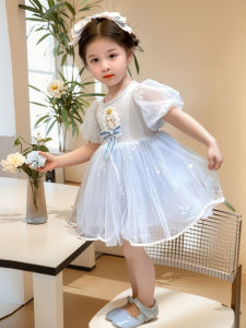 Summer Princess Dress for Girls Sweet Birthday Girls Clothing Cotton Blend Fabric Short Sleeve Midi Skirt Machine Washable