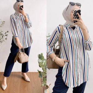 ATASAN WANITA KEMEJA ONESET RAINBOW SET SHAKILA BUSUI FRIENDLY MOTIF SALUR