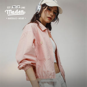 MADEN brand work style womens cold high street 2024 spring new American vintage baseball collar jacket short design pink baseball jacket girl motorcycle jacket