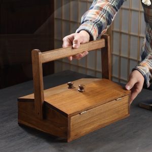 ไม้เนื้อแข็งพกพาสะดวกด้วยฝาปิดพร้อมตะกร้าใส่ผักผลไม้สำหรับใส่อาหารขนาดเล็กเหมาะสำหรับใส่อาหารขนาดเล็กสีส้ม