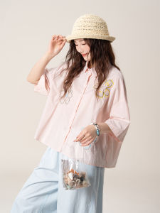 SHANGWEILUO | Flower Embroidery Loose Short Sleeve Shirt