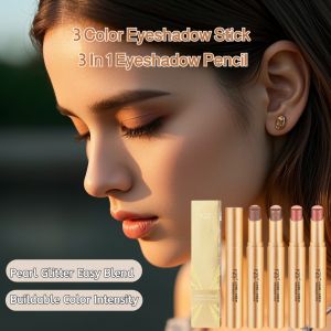 3 In 1 Eyeshadow Pencil With Golden Shimmer Smudge Proof Quick Application Perfect For Beginners Buildable Color Intensity