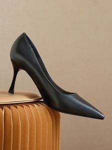 รองเท้าส้นสูงทํางานมืออาชีพ นุ่ม หนัง ส้นบาง สีดำ ยืนยาวนิ้วเท้าชี้สบาย ผู้หญิง รองเท้า ทันสมัย รองเท้าสํานักงาน