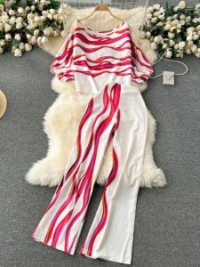 Bộ Đồ Hai Mảnh in Họa Tiết Rộng Rãi Thanh Lịch Dành Cho Nữ Bộ Đồ Dài Ống Rộng Cạp Cao Thời Trang Thu Đông 2023