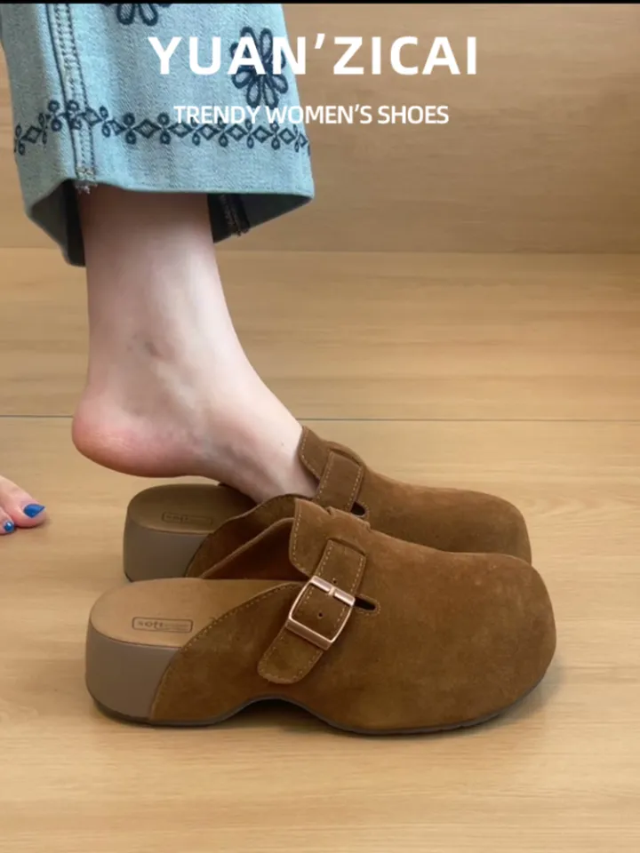 Women's Suede Closed-toe Buckle Slip-on Platform Slides | Lazada