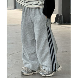 Gray Sports Pants for Boys Spring Autumn Loose Fit Childrens Clothing Korean Style Trousers with Elastic Waistband