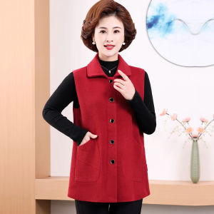 Middle-Aged Mom Wear Vest Coat plus Size Plus Size Polo Collar Top Fall and Winter 90.00kg Plus-Size Vest Anti-Aging Elegant