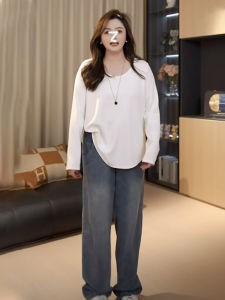 plus Size Loose Casual Solid Color round Neck Long Sleeve T-Shirt Womens Autumn Slimming Top Inner Wear Comfortable Tee