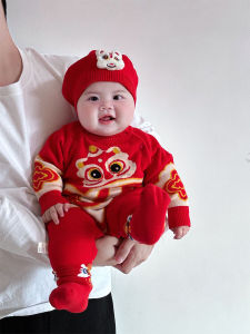 New Year Baby Romper Suit Knitted Sweater Red Festive Climbing Clothes Cotton 100% Soft Processing Guangdong Made Infant Outfit