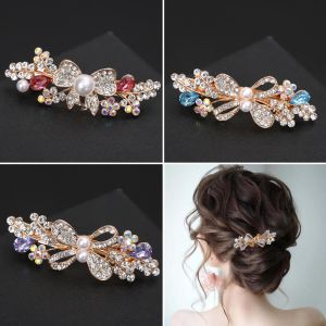 Crystal Bow Hair Clip Rhinestone Flower Headpiece Champagne Rhinestone Pearl Bridal Jewelry Hair Accessories for Women