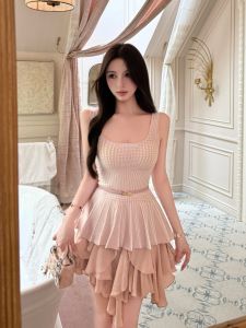 LIHONGYI | French Style U-Neck Lacy Knit Vest
