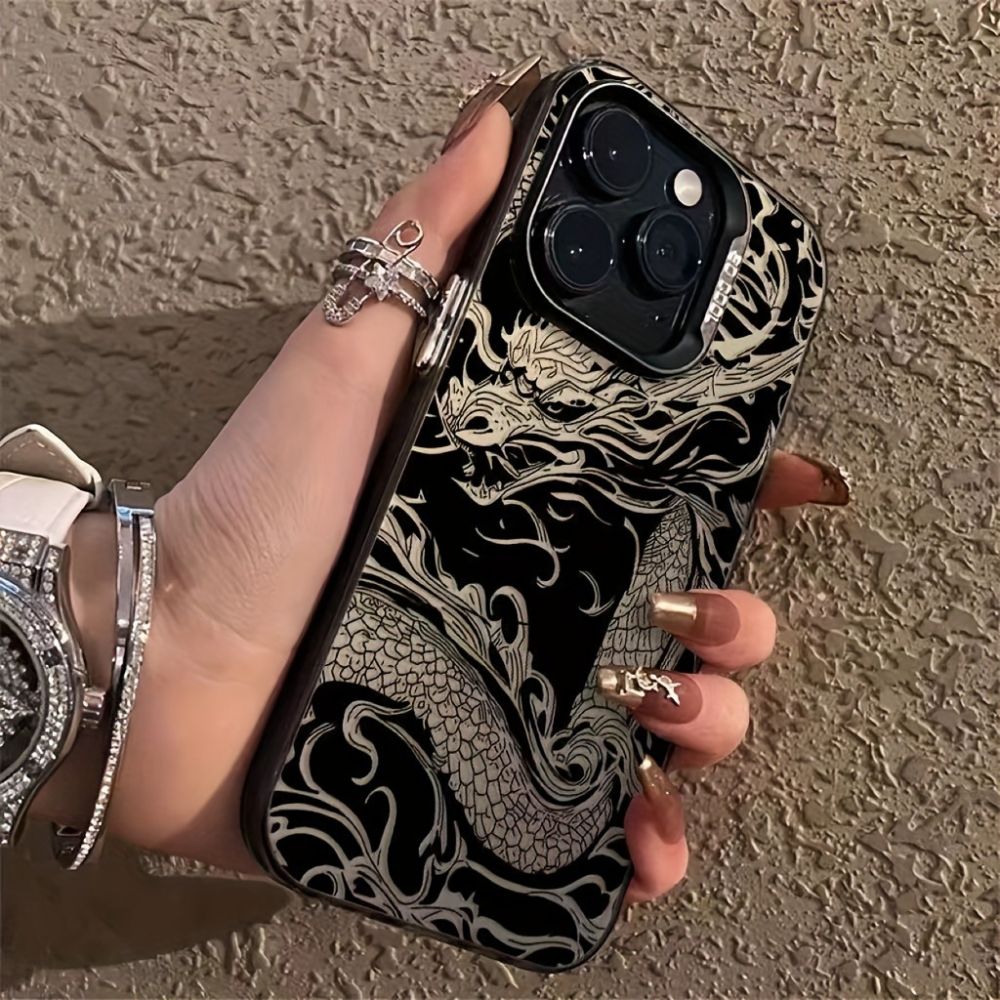 Black Dragon Pattern Electroplated TPU Phone Case, Suitable 17 Max, IPhone 16, 15, 14, 13, 12, 11, Xs, Xr, X, 7, 8,_voghion.com