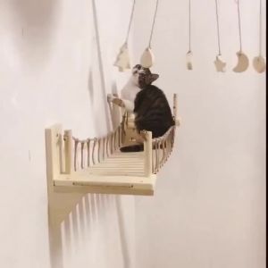 Wall Mounted Cat Climbing Bridge Cat Hammock Sisal Ladder for Kitten Playing and Rest Wood Cat Bridge for Sleeping Playing Climb
