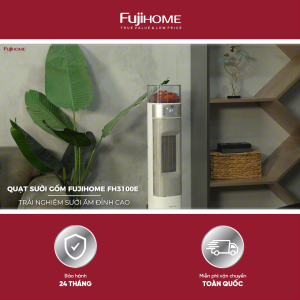 Quạt sưởi gốm cao cấp Fujihome FH3100E – 2000W Sưởi ấm nhanh điều khiển từ xa hiệu ứng ánh lửa - Bảo hành 24 tháng