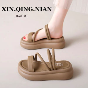 Womens Summer Thick Heel Sandals Outdoor Beachwear High Heels Beachside Skirt Matching Slip-On Slippers Small Size 33