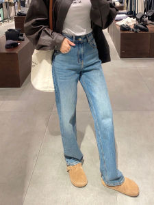 Light Blue High Waist Wide Leg Jeans Women Loose 2023 Spring Autumn New Draping Slimming Tall Floor-Length Pants