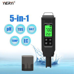 Yieryi 5-trong-1 Ph/Độ MặN/nhiệt độ/Tds/Ec đèn nền surveyor của Mét Màn hình LCD đèn nền làm việc hiệu quả LR44 Pin 31.5V cho nước uống nước thải xử lý nước lọc chăm sóc y tế vv