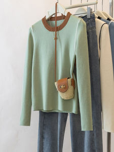 เสื้อสเวตเตอร์ถักคอวีสีเขียวสำหรับผู้หญิง เสื้อชั้นในทรงสลิมฟิต ทรงเข้ารูป ทรงเข้ารูป ฤดูใบไม้ผลิและฤดูใบไม้ร่วง 2025 ใหม่