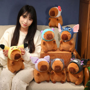 สวมหมวก Sanrio Stitch Capybara ตุ๊กตาของเล่น Pikachu อะนิเมะ Hello Kitty Kuromi LUCIFER Pikachu Capibala ตุ๊กตาตุ๊กตาของขวัญ