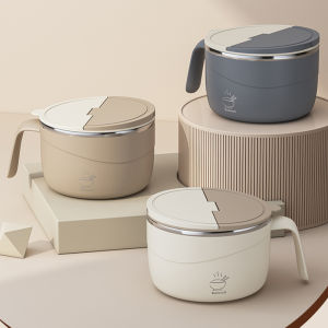 จานก๋วยเตี๋ยวแบบมีฝาปิด ความจุขนาดใหญ่ ทำจากเหล็กไนคร์ 304 สำหรับใช้ในหอพักนักเรียน โรงอาหาร กล่องอาหารอุ่นสำหรับผู้ใช้งานออฟฟิศ