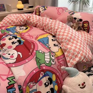 Cute Cartoon Bedding Set Duvet Cover Sheet for Students Girls Single Room Three Piece Set Simple Style Standard Size Quilt Cover