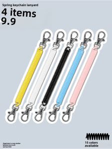 Anti-Lost Card Cover Spring Rope Badge Meal Card Lanyard Retractable Single Sale Double-Headed Keychain Elastic String Black Creative Old and Children Access Card Anti-Lost Key Chain School Bag Package Pendant