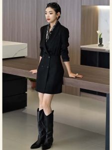 SHANGSHA | Luxurious Elegant Black Suit Dress