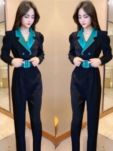 ชุดเดรสแขนพองสไตล์สูทเอวสูงสำหรับผู้หญิง ฤดูใบไม้ร่วง 2024 ดีไซน์ใหม่ เอฟเฟกต์กระชับสัดส่วน แฟชั่น กระโปรงทรงเอ