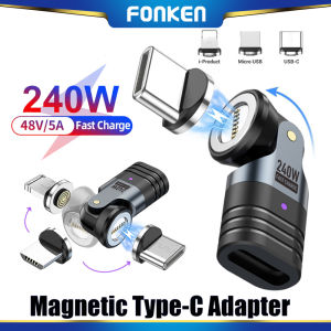 FONKEN 240W Type-C Magnetic Charging Adapter 7Pin USB C to Type-C/Micro USB/iOS Data Connector for Phone Laptop