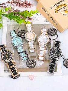 (GRAND EAGLE) นาฬิกาข้อมือผู้หญิง ขนาดหน้าปัด 30 มม. สายสลับ เพรชประดับ หรูหรามาก พร้อมกล่องฟรี