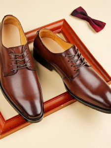 New Genuine Leather Business Derby Shoes Pointed Toe