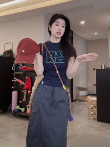 Fashionable round Neck Short Sleeve Pure Cotton T-Shirt Womens Slim Fit Summer New Style Commute Korean Version Printed Top