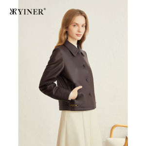 French Collar Commuter Leather Jacket Sheepskin