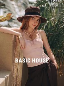Basic House | Pink Halter Back Tank Top Slimming Summer